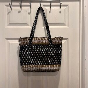 Vera Bradley Tote Bag Purse Black Quilted Retired Zebra Print Shoulder Bag